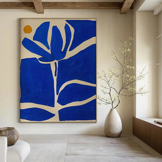Blue, White, Yellow Circle - "Blue Blossom" - Matisse - style Cut - out Art CT1834