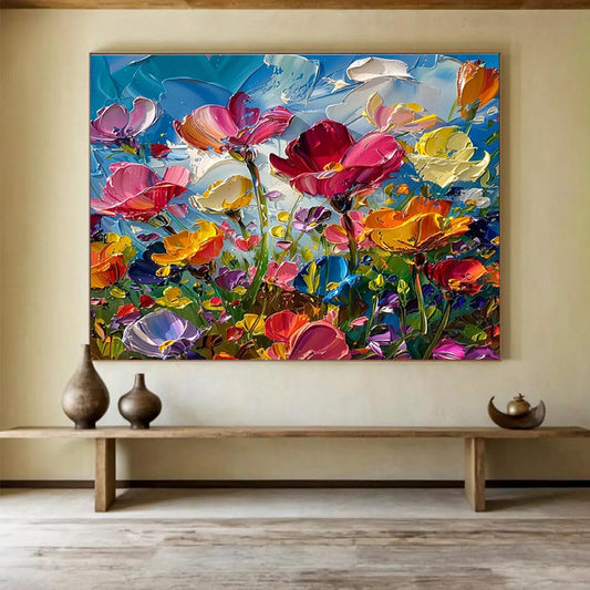 “Vibrant Impasto Flower Field” - Lively Floral Painting On Canvas DKH794