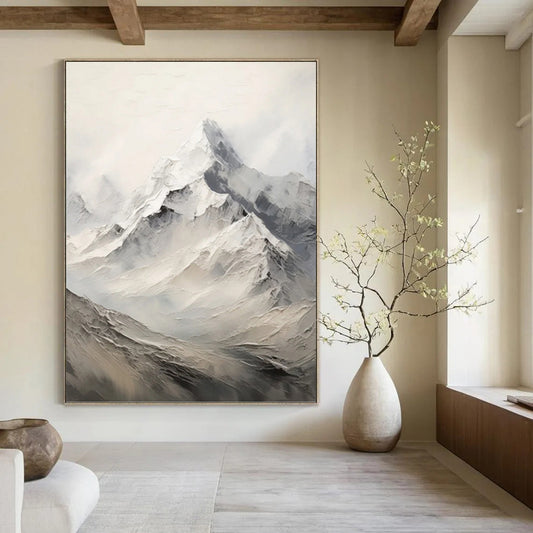 Snow - Capped Peaks in Mist - Abstract Landscape Painting On Canvas DKH1256