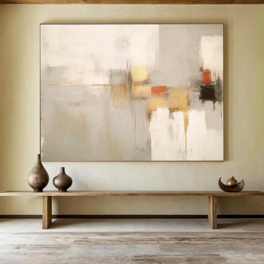 “Neutral Tones: Subtle Geometry” Minimalist Abstract Painting On Canvas DKH348
