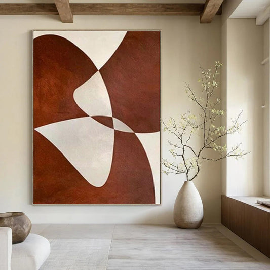 “Brown and White Intertwined Forms” – Geometric Abstract Painting CT1114