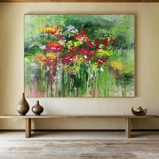 “Impressionistic Floral - Vivid Reds, Yellows, and Greens” Painting On Canvas DKH008