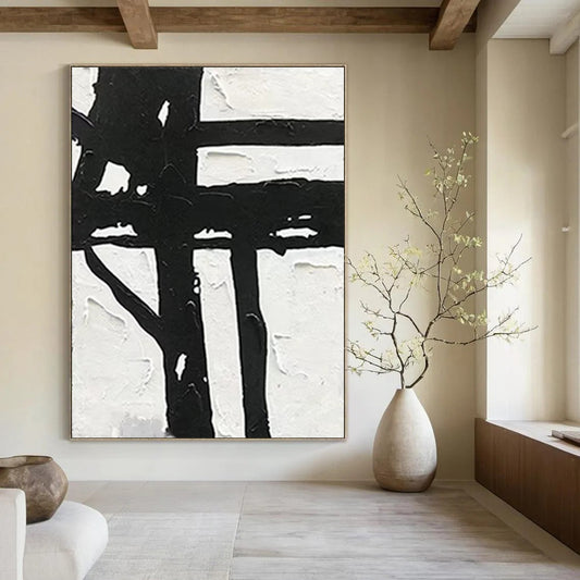 “Black - White Geometric Boldness” - Minimalist Abstract Painting On Canvas DTP148