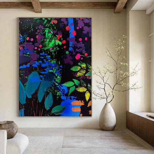 “Neon Floral Night” - Abstract Floral Painting On Canvas DTP095