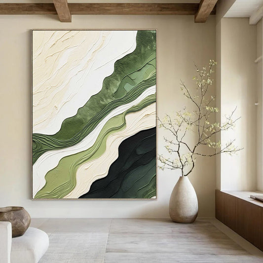 Layered Green and Beige Abstract Landscape - Abstract Painting On Canvas DKH1486
