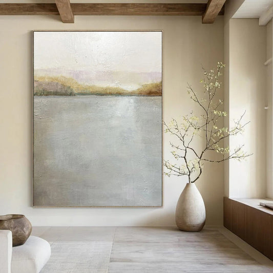 “Serene Reflections” - Gray & Gold Water - Inspired Painting On Canvas DKH1511