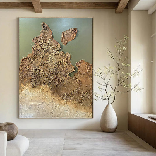 “Arid Dreams” - Brown & Green Cracked Terrain Painting On Canvas DKH1509