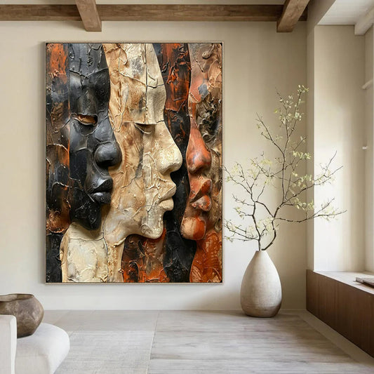 “Textured Multi - Face Sculpture - Like Art” – Mixed - Media Abstract Artwork On Canvas CT2157
