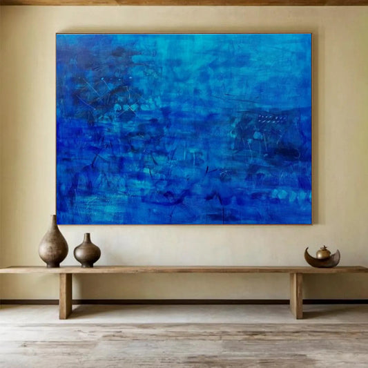 Deep Blue Abstract “Mystic Blue Depths” Painting On Canvas DKH072