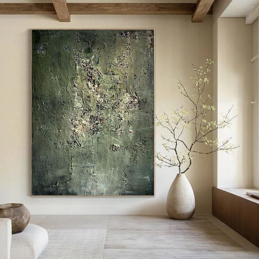 “Mossy Green Textures” - Green & Brown Abstract Textured Painting On Canvas DKH1195