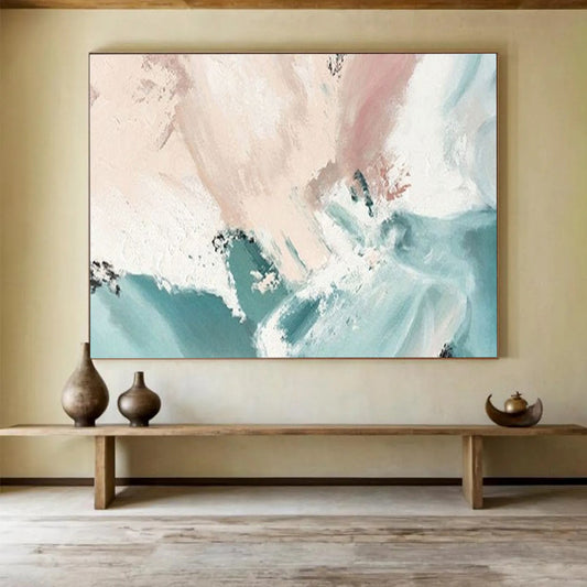 Blush and Teal Abstract - Minimalist Abstract Painting On Canvas DLZ182