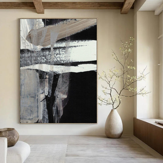 “Black and White Textured Abstract” - Monochrome Textured Painting On Canvas DTP193