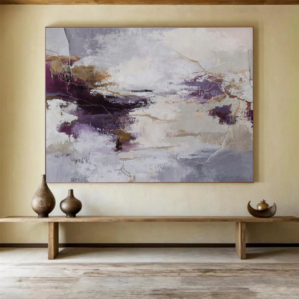 “Purple - Gold Abstract Mystique” Abstract Acrylic Painting On Canvas DKH516