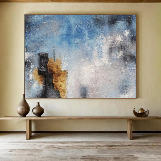 Blue And Gray Abstract With Golden Accents Painting On Canvas DKH653