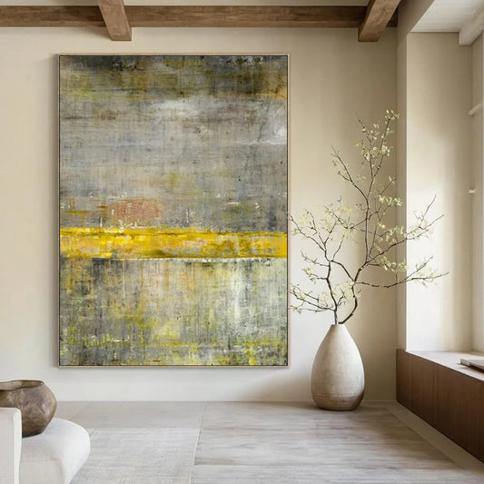 Gray & Yellow Abstract Divide - Minimalist Abstract Painting On Canvas CT2294