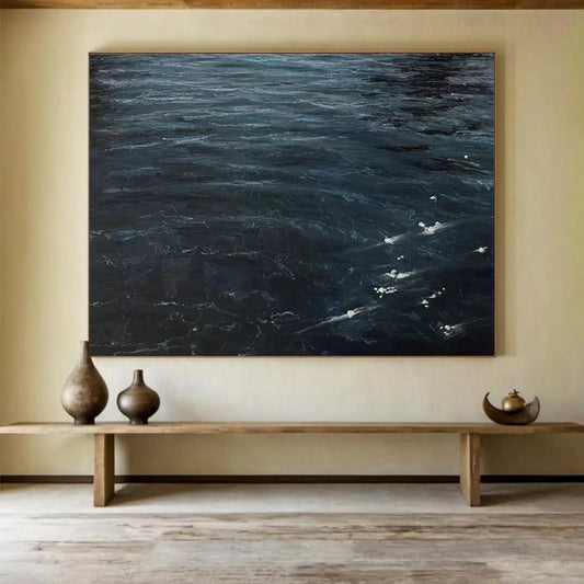 “Dark Ocean Depths” - Deep Blue & Black Realist Seascape Painting On Canvas DLZ263