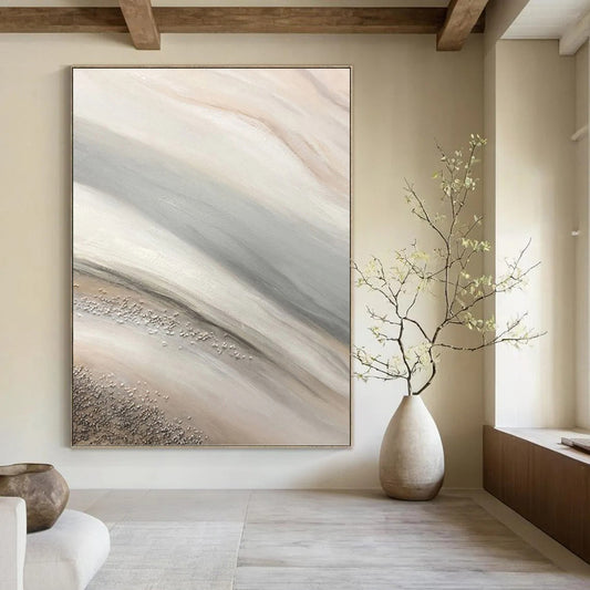 “Beige, Gray & Silver Abstract” - Beige, Gray & Silver Abstract Painting On Canvas DKH1215