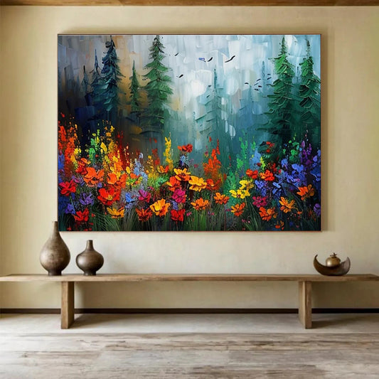 “Rainbow Forest Wildflowers” - Enchanting Landscape Painting On Canvas DKH839
