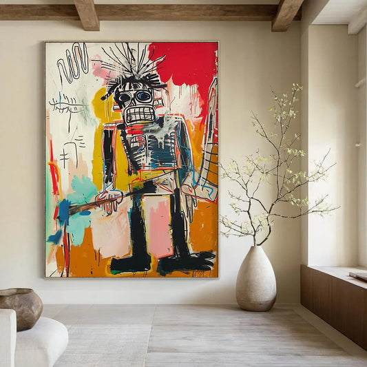 “Spiky - Haired Tribal Figure” - Basquiat - Inspired Street Art Painting On Canvas DTP109