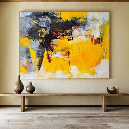 “Vibrant Yellow Abstract” Abstract Expressionist Painting On Canvas DKH429