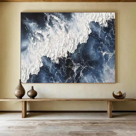 Textured Blue and White Waves - Impasto Seascape Painting On Canvas DLZ250