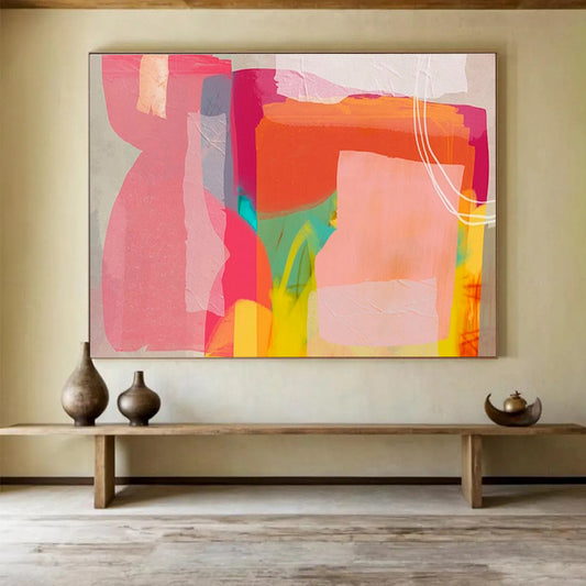 Color Blocked Dreams Pink Orange Green Abstract Shapes Painting On Canvas DKH201