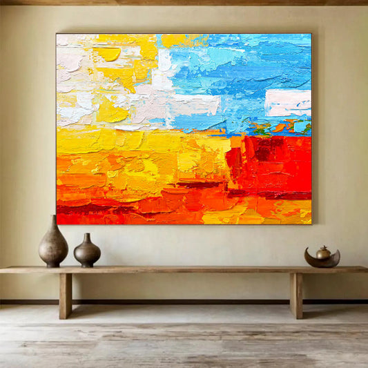 Bright Color Block Abstract Vibrant Layered Abstract Painting On Canvas DKH270