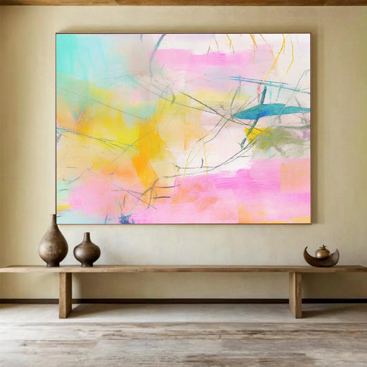 “Pastel - Hued Abstract Web” Abstract Acrylic Painting On Canvas DKH501