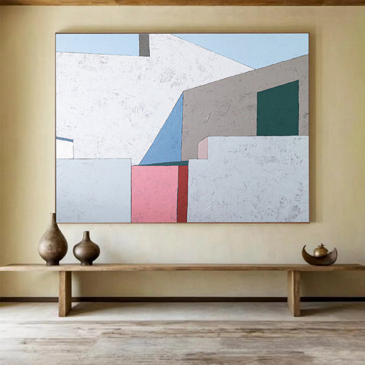 Pastel Shapes & Soft Edges in Blush, Beige, and Charcoal, Minimalist Abstract Painting On Canvas DKH572