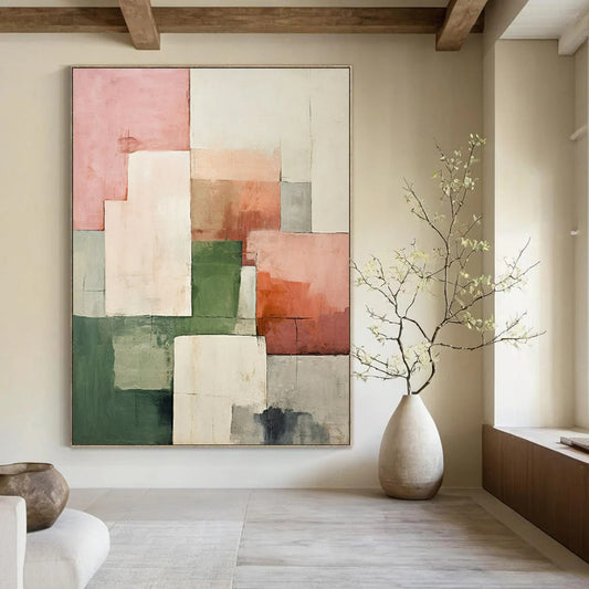 Pastel Geometric Collage - Minimalist Geometric Abstract Painting On Canvas CT2279