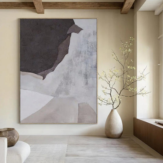 “Muted Tones Abstract” - Gray & White Textured Shapes Painting On Canvas DKH1182