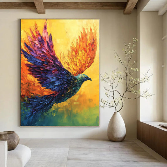 “Colorful Flying Phoenix” - Impasto Bird Painting On Canvas DKH1656