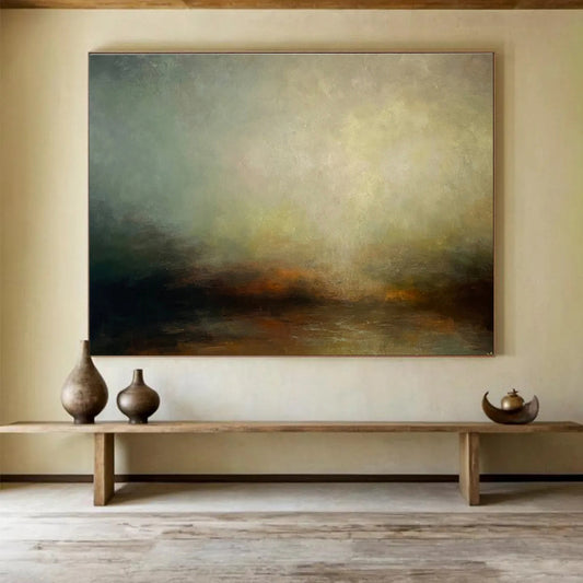 “Muted Earth Tones Abstract Horizon” - Minimalist Landscape Painting On Canvas DKH773
