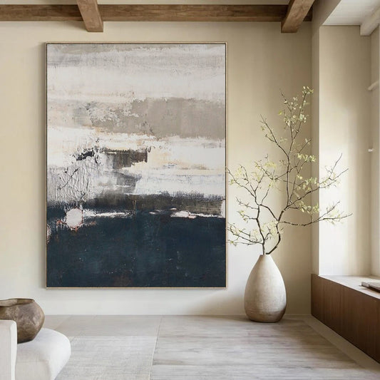 “Gray - White & Dark Blue Layered Textures” – Abstract Layered Painting CT0984