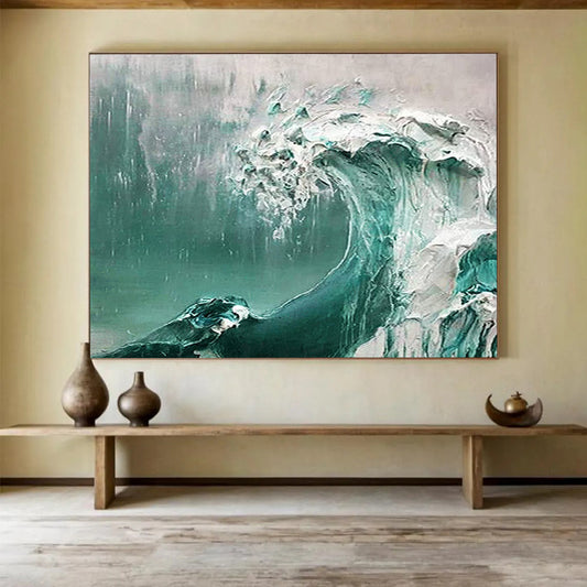 Turquoise and White Wave - Impasto Seascape Painting On Canvas DLZ232