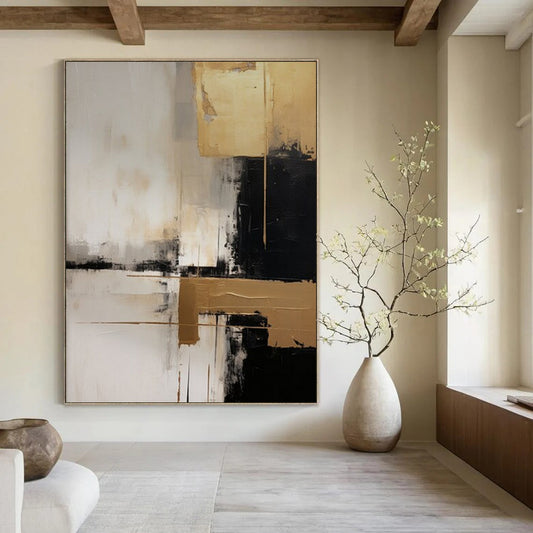 “Gold & Black Abstraction” - Metallic Abstract Painting On Canvas CT2251