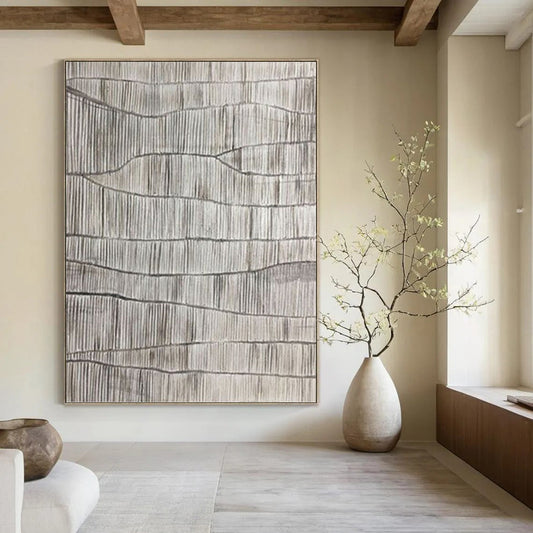 “Gray Textured Ridges” - Monochromatic Minimalist Line Drawing DKH1042