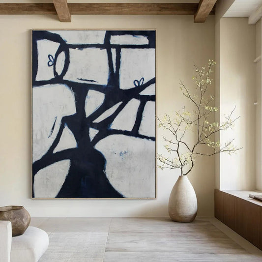 Black - White Geometric Tree - Geometric Abstract Acrylic Painting CT1418