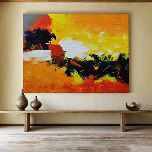 Vibrant Yellow And Red Abstract Painting On Canvas DKH652