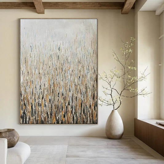 “Textured Reeds in Neutral Tones” - Impasto Abstract Landscape on Canvas CT1889