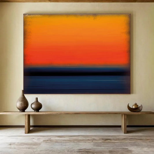 “Orange - Blue Abstract Sunset” Abstract Color - Field Painting On Canvas DKH449