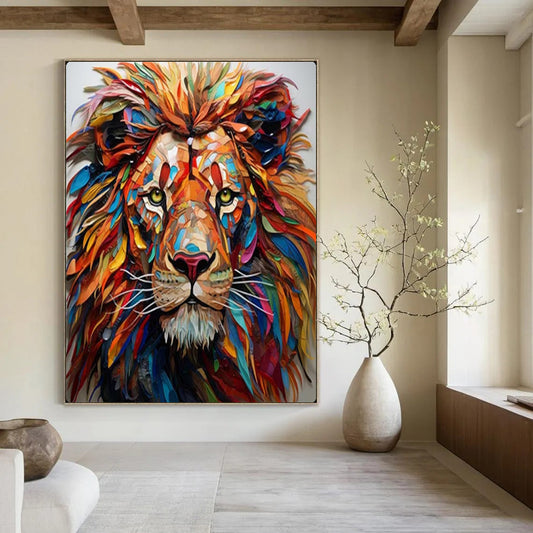 “Colorful Collage - Style Lion” – Mixed - Media Animal Artwork On Canvas CT2136