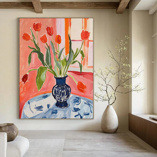“Tulips in Vase” - Colorful Still - life Painting On Canvas CT2229