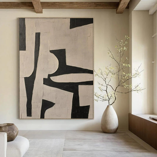 “Black - White Geometric Abstract” ,Abstract Geometric Acrylic Art CT0945