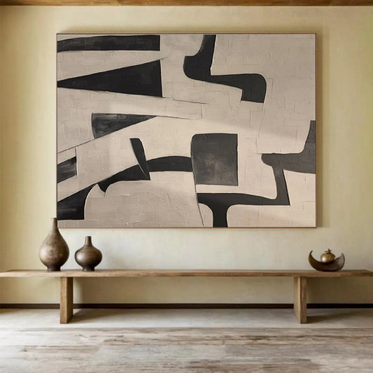 Black and White Geometric Abstract “Bold Geometric Contrast” Painting On Canvas DKH085