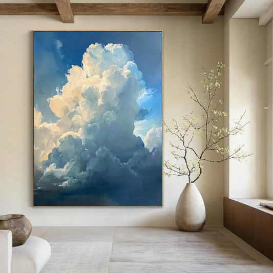 “Fluffy Clouds in Blue Sky” - Realist Impressionist Painting On Canvas DTP006