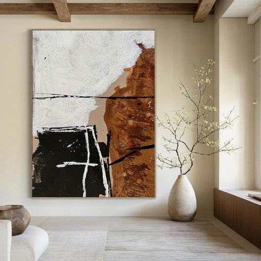 “Expressive Beige - Black - White Abstract” – Abstract Expressionist Painting CT1111