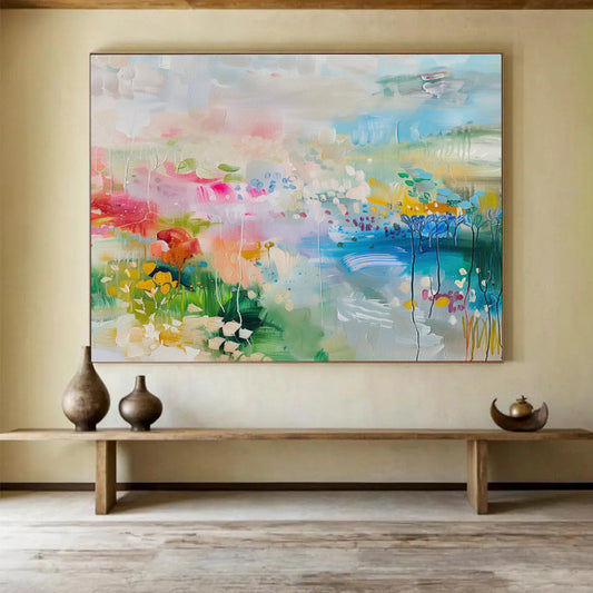 “Colorful Garden Dream” Abstract Landscape Oil Painting On Canvas DKH494