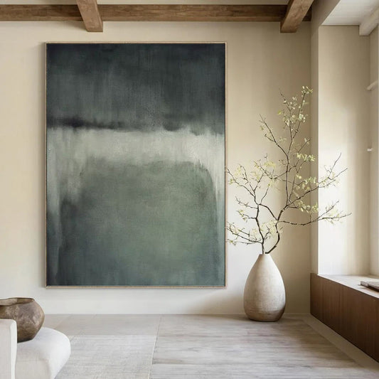 “Muted Gray Horizons” - Shades of Gray Abstract Minimalist Painting On Canvas DKH1193