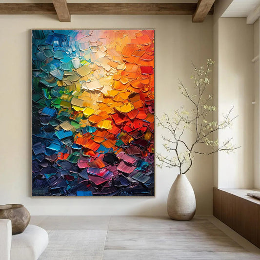 “Rainbow Palette Knife” - Colorful Abstract Palette Knife Textured Painting On Canvas DKH1555